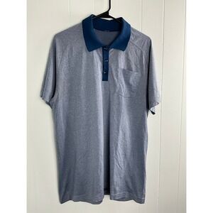 Lululemon Mens Metal Vent Tech Polo Shirt Blue Heathered Short Sleeve Size L